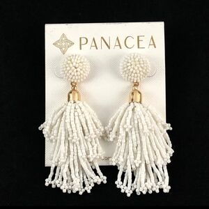 Panacea White Beaded Tassel Earrings NWT